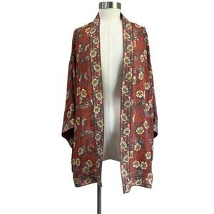 Max Studio Floral Kimono Jacket Size XL Boho Paisley Open Front